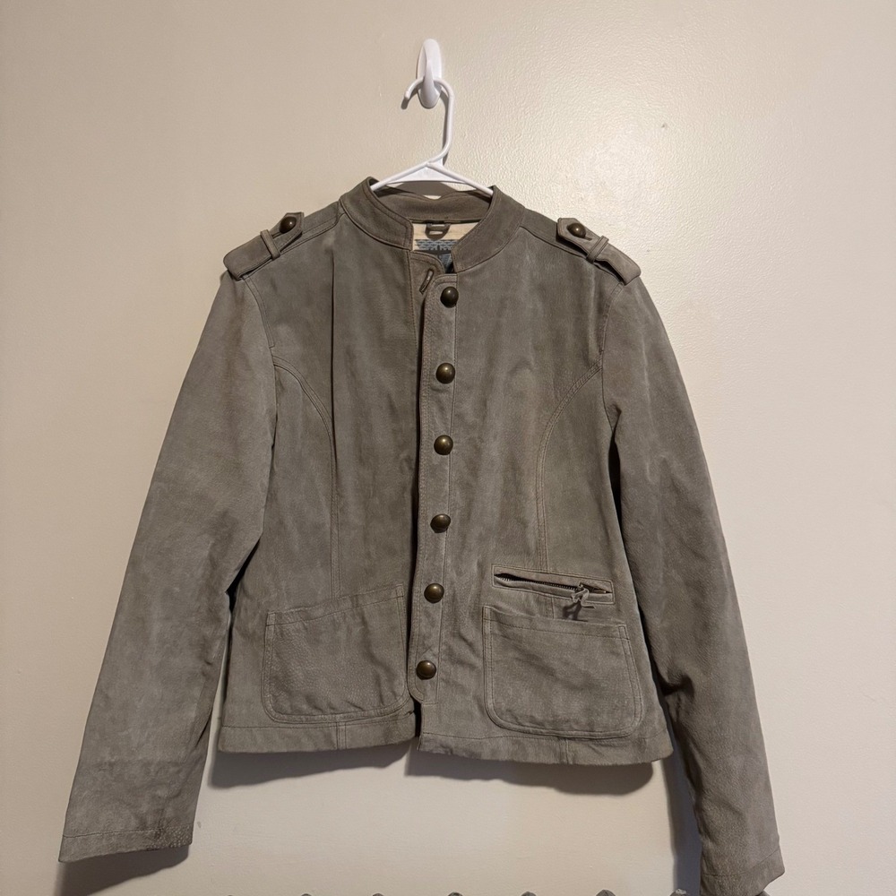 Vintage Wilson's Leather Jacket Womens XL Green Military Style Button Front